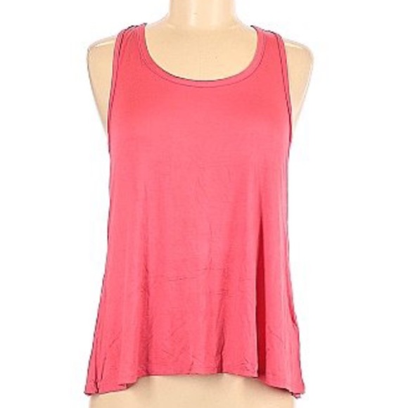 Coral Vibrant Flowy Fitted Racerback Tank Top Ruffle Back Detail - Picture 2 of 9